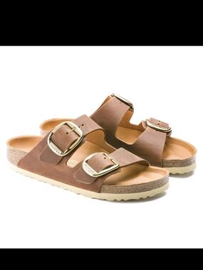 Birkenstock Big Buckle Size 41 Regular New In Box Cognac Leather